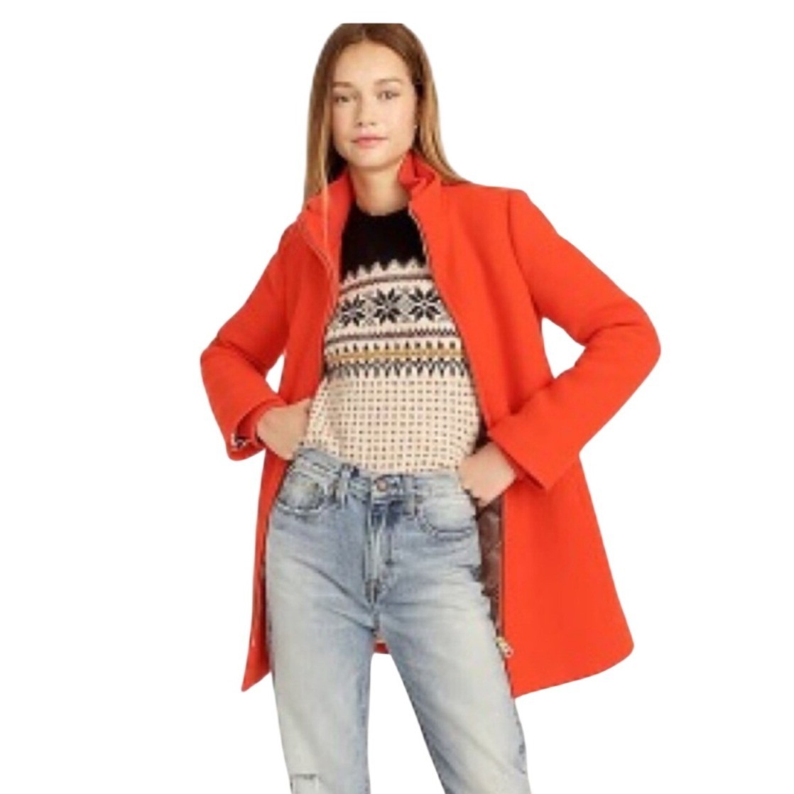 J. Crew Italian Wool Stand Collar Zip Front Midlength Coat Orange Size 4
